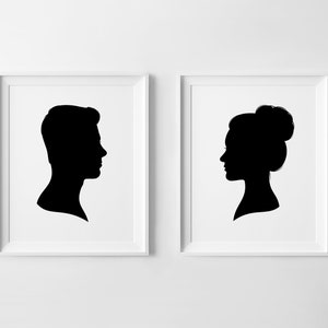 Mothers Day Gift, Set of 2 Custom Silhouettes, Siblings Silhouettes, Kids Silhouette Portraits, Couple Silhouettes, Family Portrait image 4