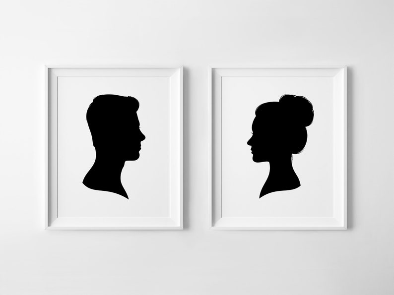 Mothers Day Gift, Set of 2 Custom Silhouettes, Siblings Silhouettes, Kids Silhouette Portraits, Couple Silhouettes, Family Portrait image 4