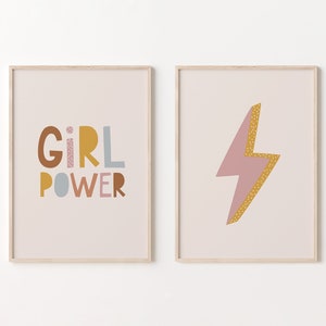 Girl Power Wall Art, Zestaw 2 Wydruków, Dekoracja Ścienna Do Pokoju Dziewczynek, Mała Feministka, Pokój Dziecięcy Dziewczynki, Inspirujący Cytat