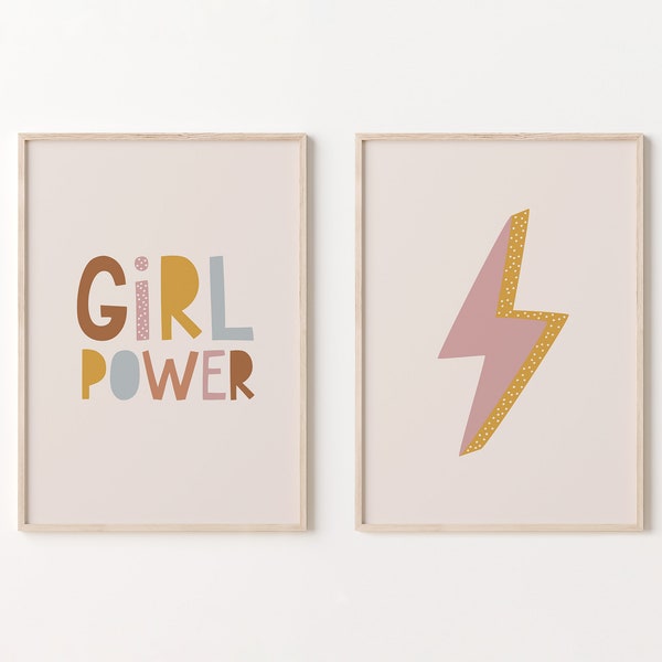 Girl Power Wall Art, Set of 2 Prints, Girls Room Wall Decor, Little Feminist, Baby Girl Nursery, Inspirational Quote