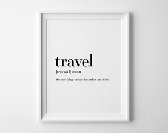 Travel Definition, Printable Wall Art, Wanderlust Print, Digital Download, Travel Quote