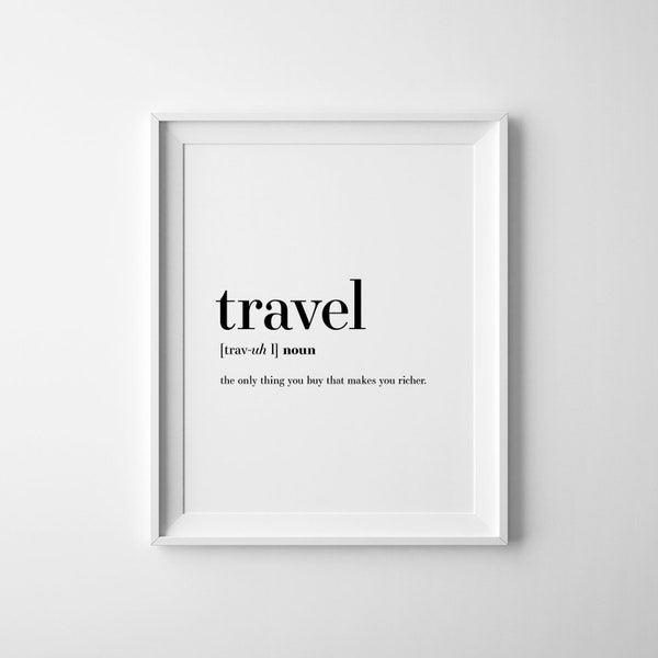 Travel Definition, Printable Wall Art, Travel Gift, Definition Print, Instant Download, Travel Quote, Digital Download