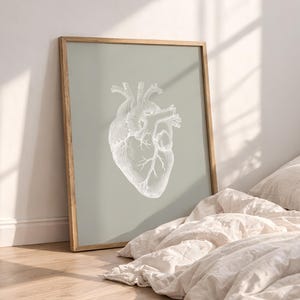 Heart Anatomy Print, Sage Green Medical Art, Human Anatomy Poster (Digital Download)