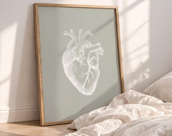 Heart Anatomy Print, Sage Green Medical Art, Human Anatomy Poster (Digital Download)