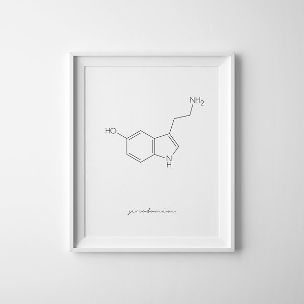 Molecule Art, Serotonin Molecule, Minimalist Poster, Molecule Printable, Science Wall Art, Modern Digital Art, Happiness Molecule