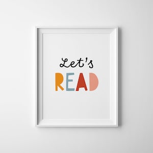 Let's Read Sign, Educational Wall Art For Kids, Homeschool Decor, Reading Nook, Kids Room Print, Classroom Printable image 1