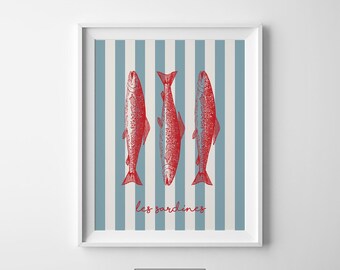 Les Sardines Print, Coastal Kitchen Art, French Market Poster (Digital Download)