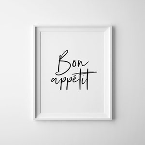 Bon Appetit Print, Kitchen Digital Art, French Quote Wall Art, Kitchen Typography, Bon Appetit Sign, Parisian Decor