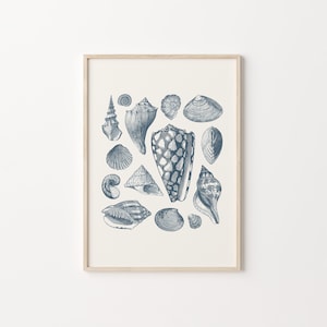 Große druckbare Kunst, Vintage Modern Print, Blau und Beige Wandkunst, Sealife Poster, Maritimer Druck, Küstenwandkunst