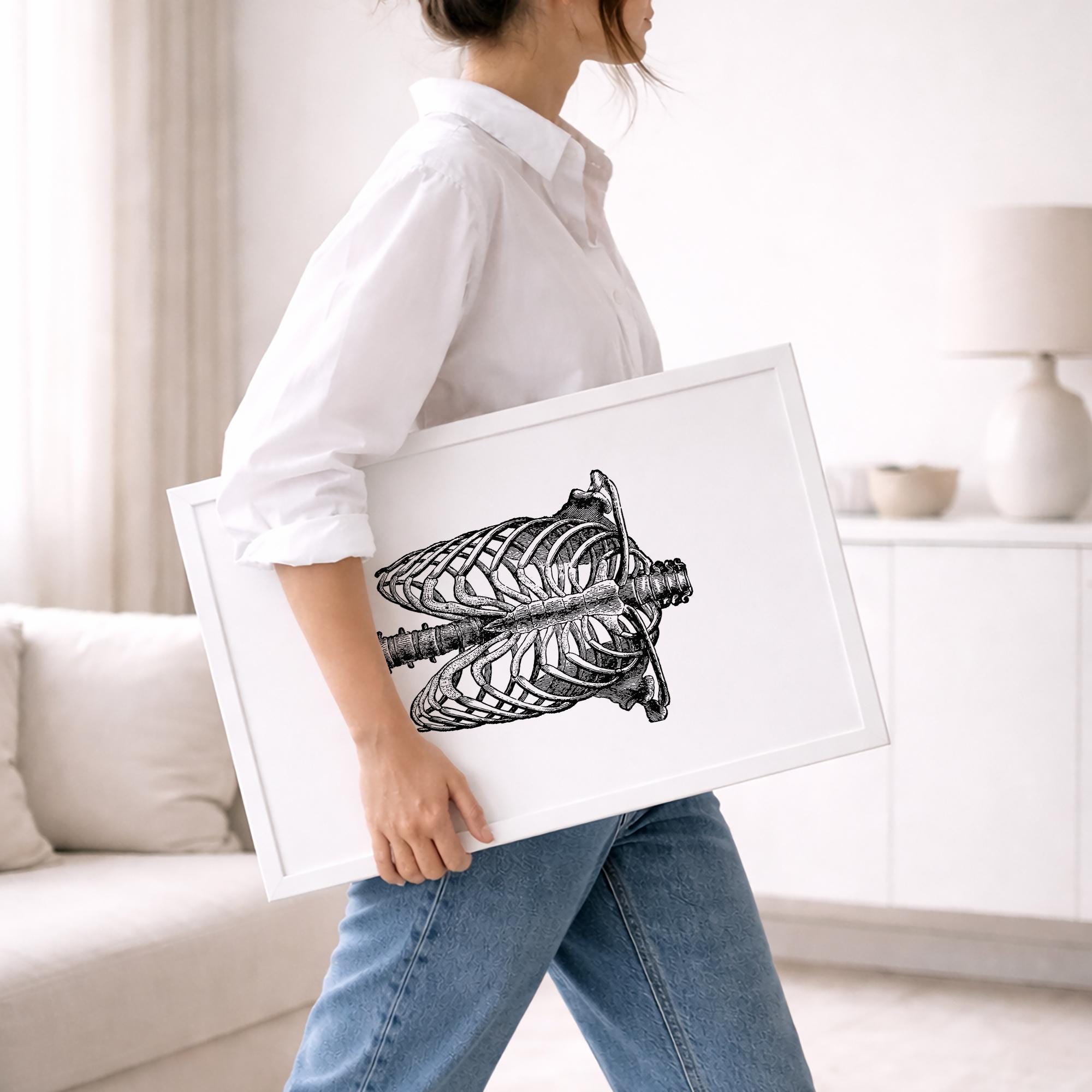 Vintage Rib Cage Anatomy Print, Skeleton Bones Medical Wall Art ...