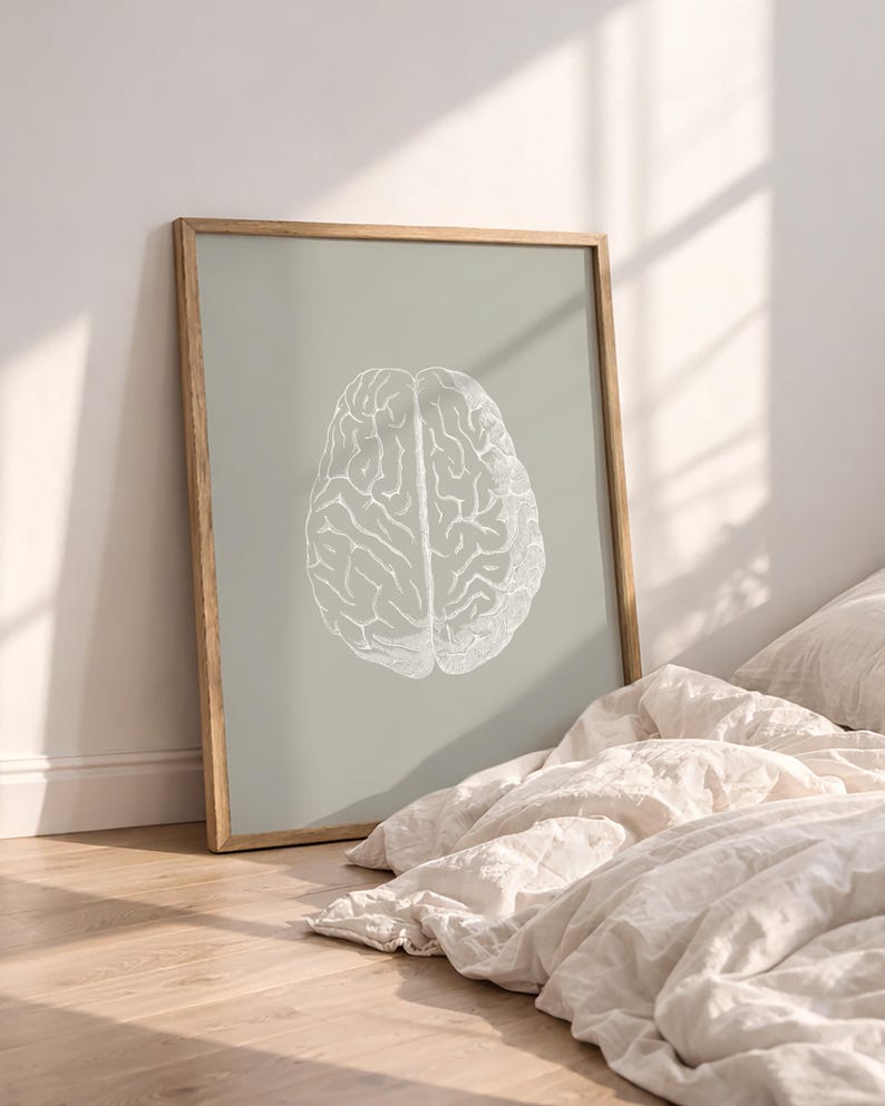 Brain Anatomy Print, Sage Green Medical Art, Human Anatomy Poster (Digital Download) image 2