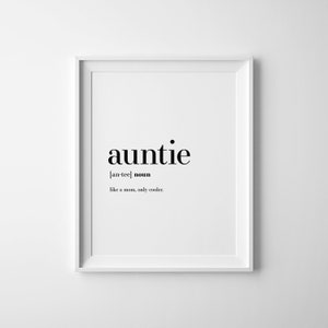 Auntie Gifts, Aunt Definition, Best Auntie Ever, Auntie To Be, Instant Download, Poster Definition, Gift For Auntie