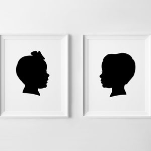 Mothers Day Gift, Set of 2 Custom Silhouettes, Siblings Silhouettes, Kids Silhouette Portraits, Couple Silhouettes, Family Portrait image 3