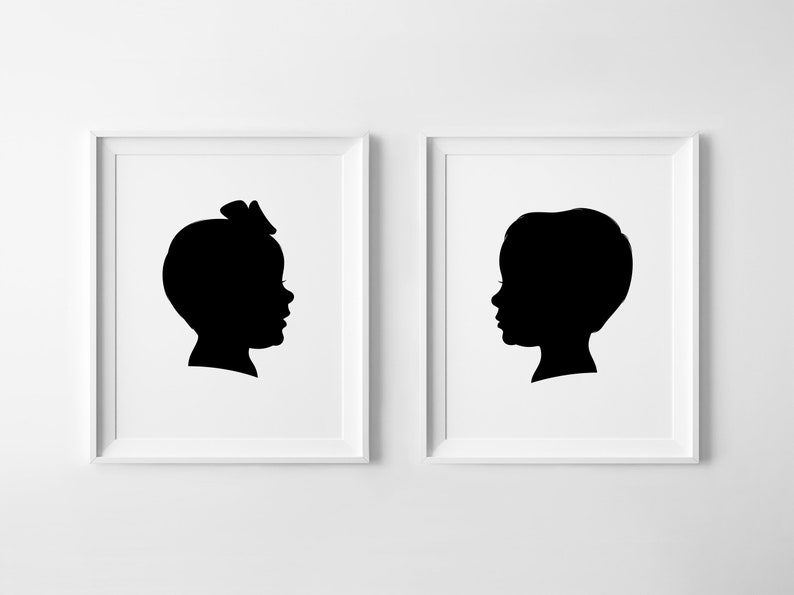 Mothers Day Gift, Set of 2 Custom Silhouettes, Siblings Silhouettes, Kids Silhouette Portraits, Couple Silhouettes, Family Portrait image 3