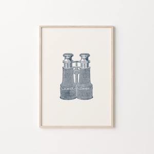Decoración de pared náutica, arte con binoculares antiguos, arte de pared costero, impresión vintage moderna, arte descargable