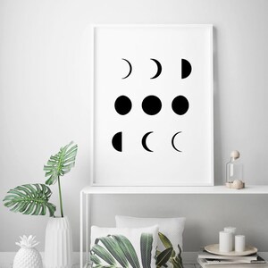 Moon Phases Print, Lunar Phases, Minimalist Wall Art, Black and White, Moon Decor, Digital Print, Lunar Phases Poster image 4