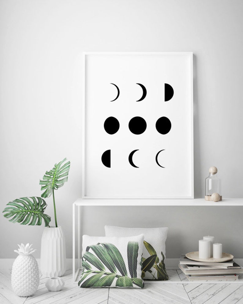 Moon Phases Print, Lunar Phases, Minimalist Wall Art, Black and White, Moon Decor, Digital Print, Lunar Phases Poster image 4