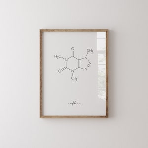 Arte de la molécula de café, cartel de bioquímica, regalo amante del café, arte molecular, decoración de la pared de la cafetería, descarga instantánea
