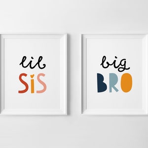 Druckbares Set, Lil Sis, Bog Bro, Kinderzimmer Wandkunst, Spielzimmer Drucke, kleine Schwester, großer Bruder, Kinder Poster