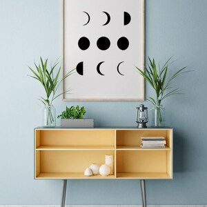 Moon Phases Print, Lunar Phases, Minimalist Wall Art, Black and White, Moon Decor, Digital Print, Lunar Phases Poster image 5