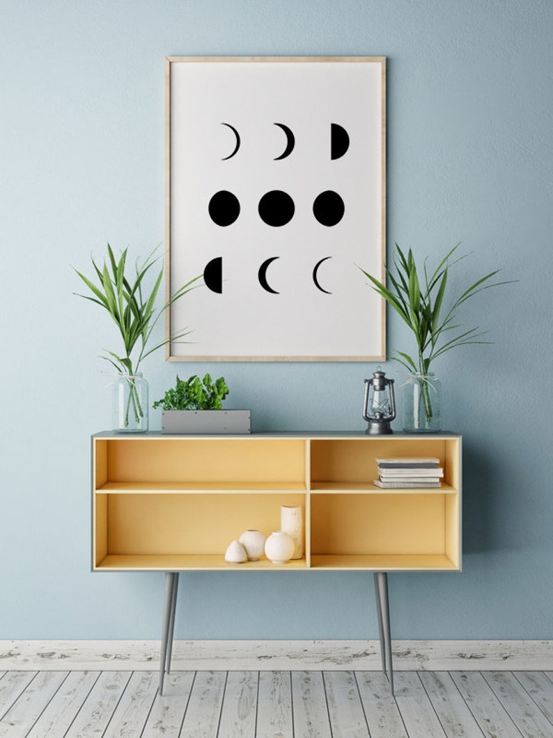 Moon Phases Print, Lunar Phases, Minimalist Wall Art, Black and White, Moon Decor, Digital Print, Lunar Phases Poster image 5