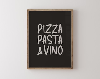 Pizza Pasta Vino Poster, Kitchen Printable Art, Italian Food Lover Gift
