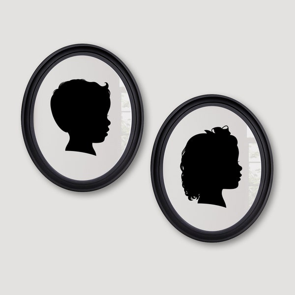 Cadeau fête des mères, lot de 2 silhouettes personnalisées, frères et sœurs, portraits silhouette enfants, silhouettes couple, portrait de famille