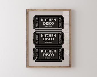 Kitchen Disco Sign, Retro Ticket Print, Printable Wall Art, Kitchen Poster, Instant Download