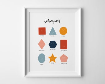 Shapes Poster, Homeschool Wall Art, Kids Print, Learning Materials, Educational Printable, Classroom Decor