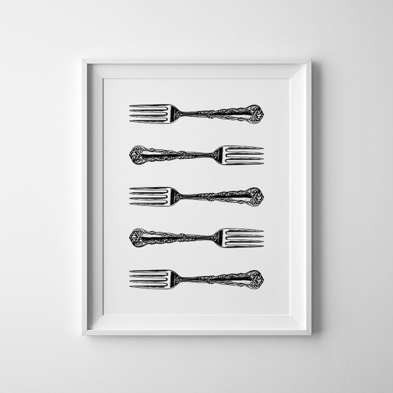 Vintage Wall Art, Dining Room Wall Decor, Fork Wall Art, Printable Vintage Art, Fork Poster, Vintage Decor image 1