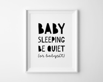 Baby Sleeping Sign, Modern Nursery Print, Monochrome Wall Art (Digital Download)