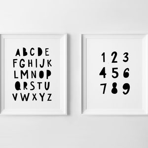 Alphabet And Numbers Wall Art, Set of 2 Digital Prints, Classroom Posters, Preschool Printables, Educational Wall Art