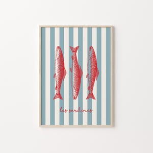 Arte mural de sardinas, impresión digital para cocina, decoración francesa para el hogar, arte mural de mariscos