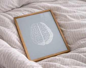 Anatomical Brain Art, Medical Poster, Light Blue Wall Decor, Digital Download