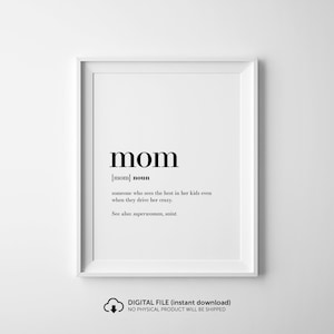 Panneau de définition de maman, cadeau maman drôle, téléchargement immédiat, art mural imprimable, affiche de définition