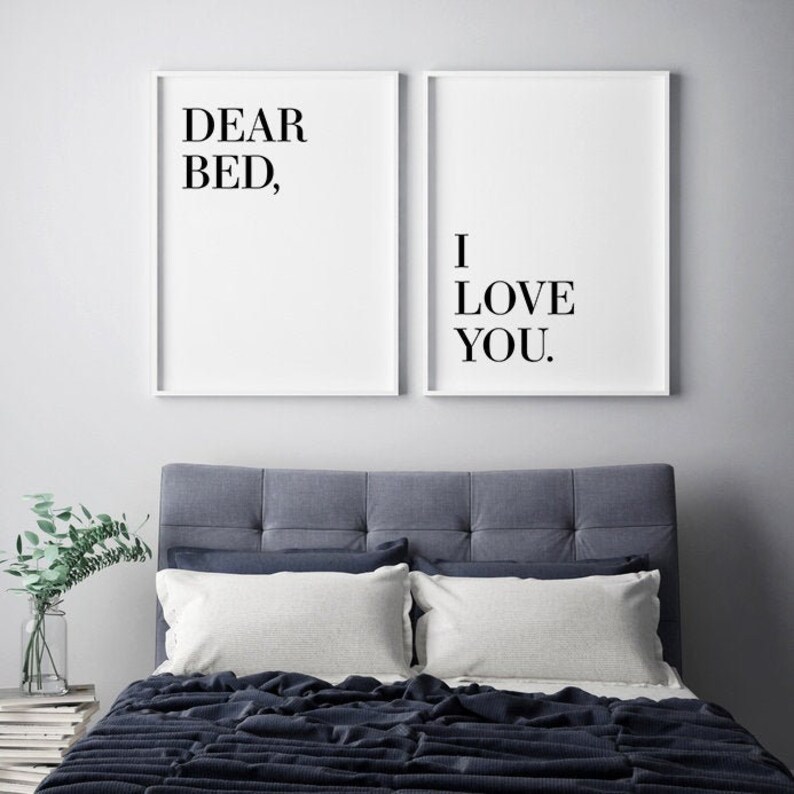 Dear Bed I Love You, Set of 2 Prints, Above Bed Wall Art, Not A Morning Person, Digital Prints Set, Funny Bedroom Signs 