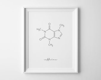 Caffeine Molecule, Coffee Print, Coffee Prints, Chemistry Art, Chemistry Poster, Caffeine Print, Science Poster, Coffee Printable