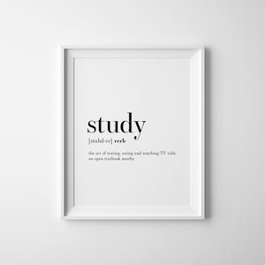 Study Definition, Student Gifts, Dorm Poster, College Student Gift, Funny Definition, College Bedroom, Wall Decor
