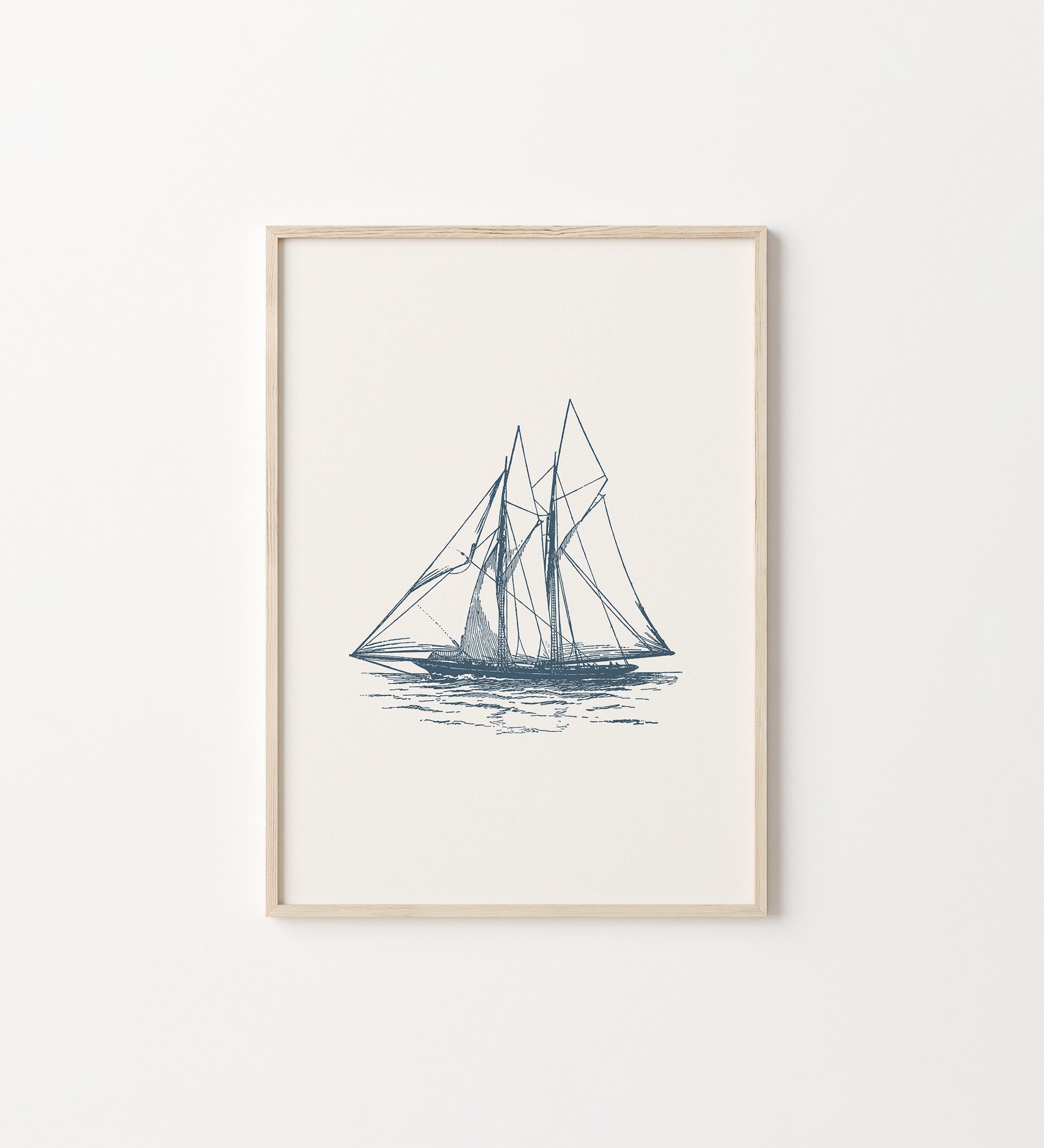 Sailboat Print, Blue Coastal Decor, Nautical Wall Art, Instant Download ...