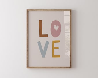 Love Nursery Wall Art, Kids Room Decor, Pastel Printable Art (Digital Download)
