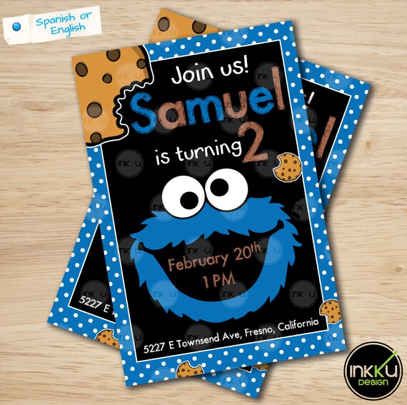 Ciasteczkowy Potwór Zaprosić Cookie Monster Zaproszenie Etsy