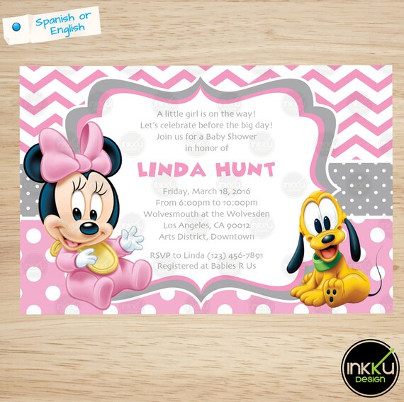 Minnie Mysz Baby Shower Zaprosić Minnie Mysz Baby Shower Etsy