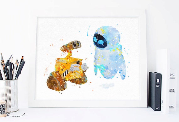 Disney Wall-E and EVE Watercolor Printable, Pixar poster, pixar art, disney pixar, disney art, nursery disney poster, disney printable art Il_570xn