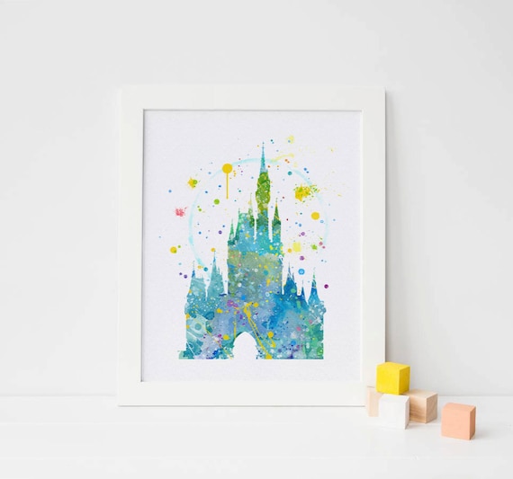 Disney castle, Cinderella's Castle - Watercolor castle Print nursery disneyland poster Castle Poster, castle silhouette disneyland wall art Il_570xn