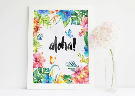 Aloha sign, Tropical Print, aloha prints Tropical Wall Decor Tropical Watercolor Hawaiian artwork Beach decor Colorful wall art Beach Poster Il_570xn