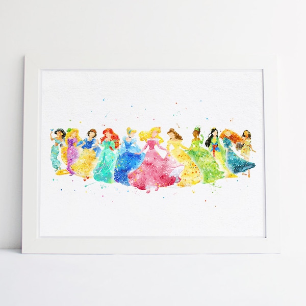 Disney Princess Kollektion Disney Aquarell Kinderzimmer Prinzessin printable Prinzessin Geschenke Schlafzimmer Dekor Disney Wand Babyzimmer Disney Kunstposter