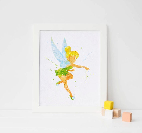 Disney Tinkerbell print Fairy print Watercolor Tinkerbell wall art, tinkerbell nursery watercolor disney Fairy wall Fairy Tinker bell poster Il_570xn