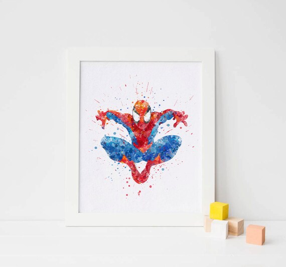 Spiderman poster, watercolor spider man superhero spiderman print avengers wall art spider printables Marvel Nursery Bedroom spiderman gifts Il_570xn