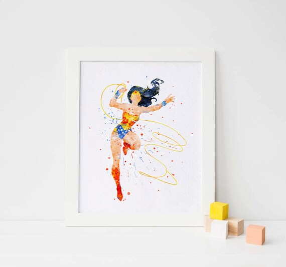 Wonder woman print Watercolor wonder woman print Justice League superhero Art Print Nursery Wall decor, Watercolor nursery, Superhero Poster Il_570xn