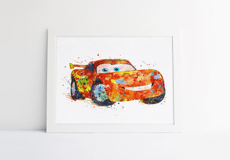 Lightning McQueen print Cars Disney Watercolor Nursery Wall | Etsy